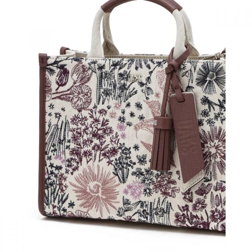 Daks Burgundy Flower Embroidery Jacquard Tote Bag S