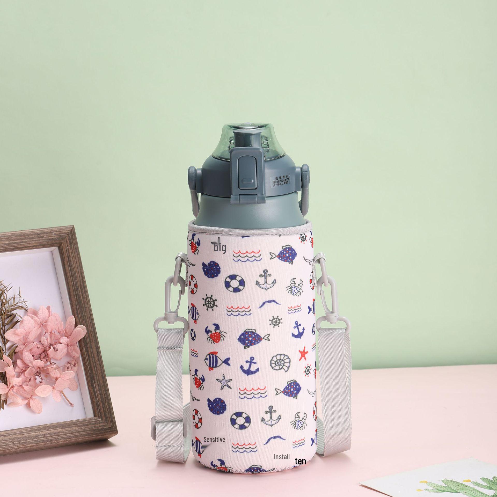 

Universal Style 1300ml Cute Plastic Thermos with Large 1700ml Belly Protective Cross-Body Sleeve for Outdoors
