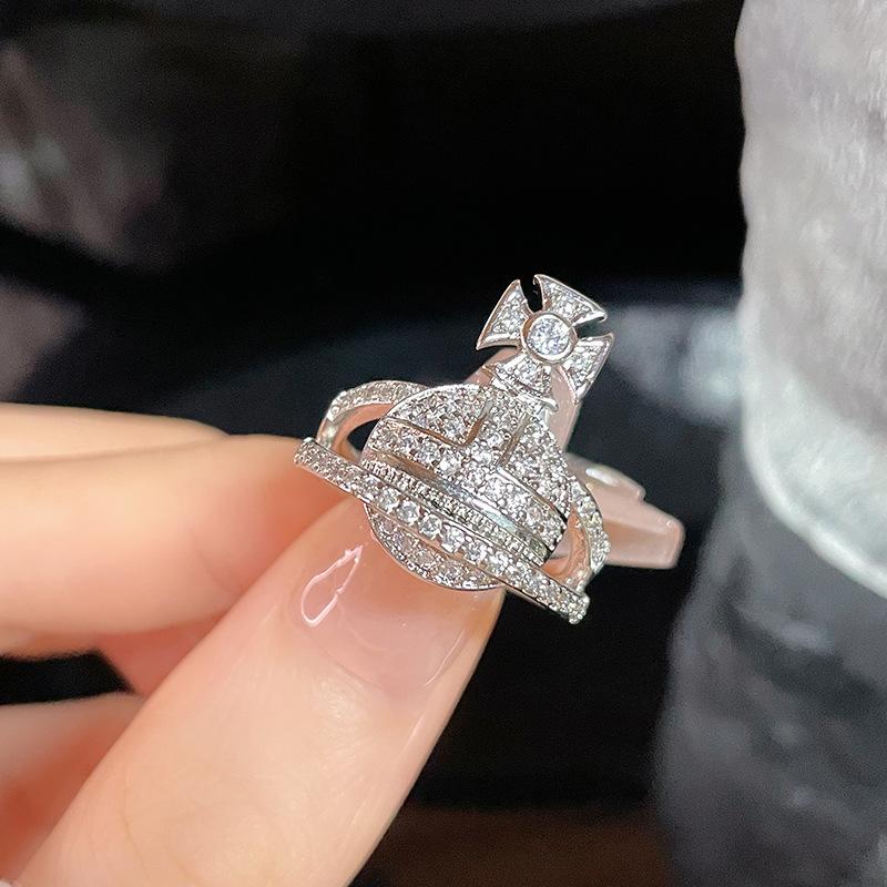 Saturn Planet Oil Drop Pin Open Ring Set Niche Design Personality High Sense Light Luxury Ring
