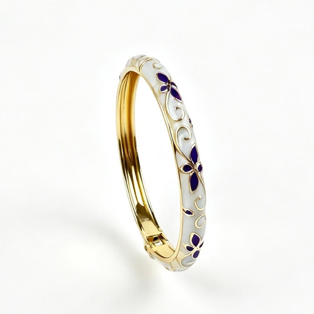 Enamel Vintage Cloisonne Bangle Traditional Women's Hand Bracelet Vintage Flower Bangle  Girls