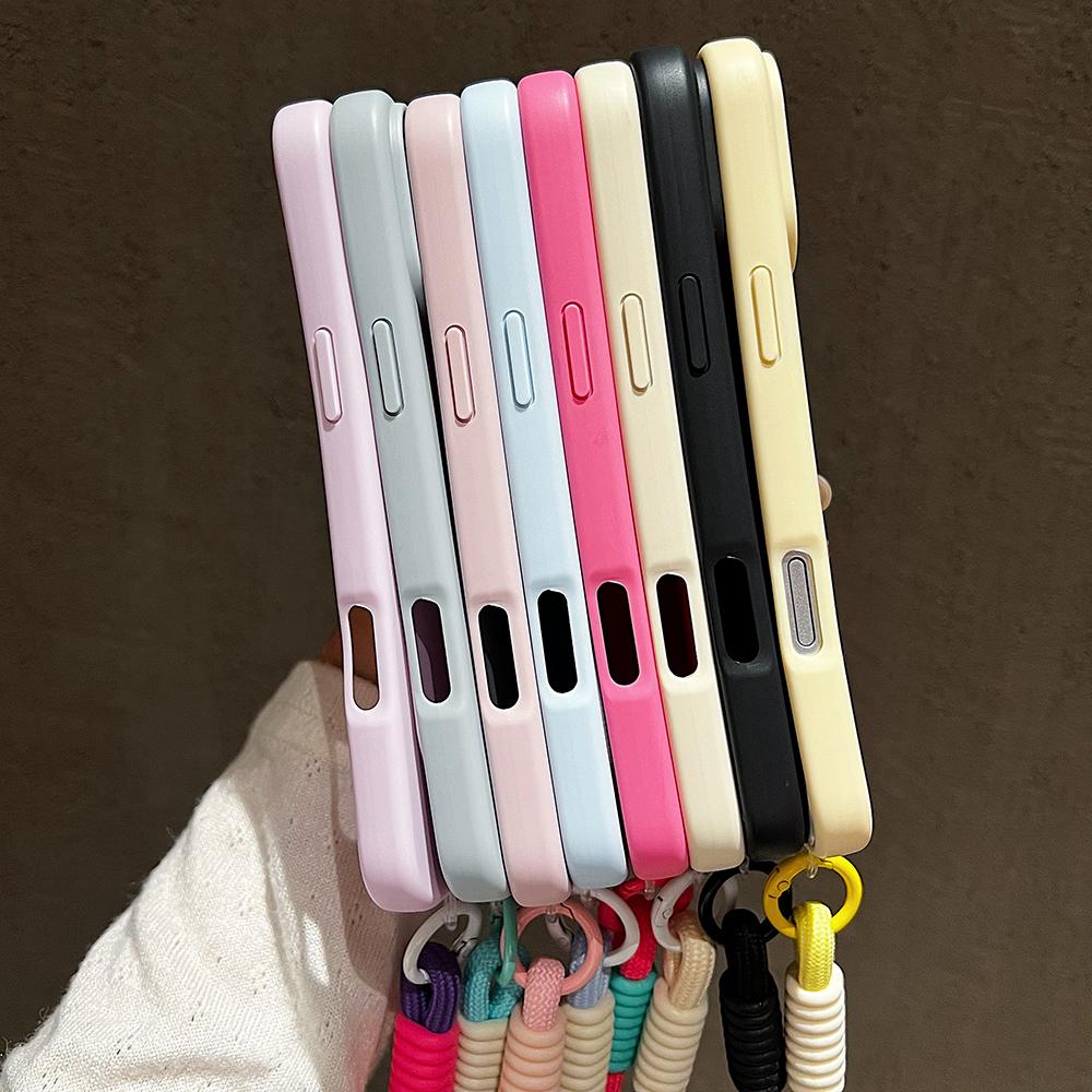 Candy Color Matte Wrist Strap Phone Case For 17 16 Pro Max 15 14 13 12 11 Air Plus Colorful Lanyard Shockproof Soft Cover