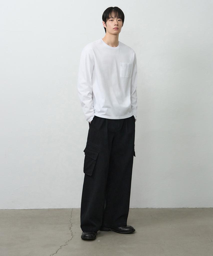 DRAW FIT Hail Cotton Pocket Long Sleeve T-Shirt [White]