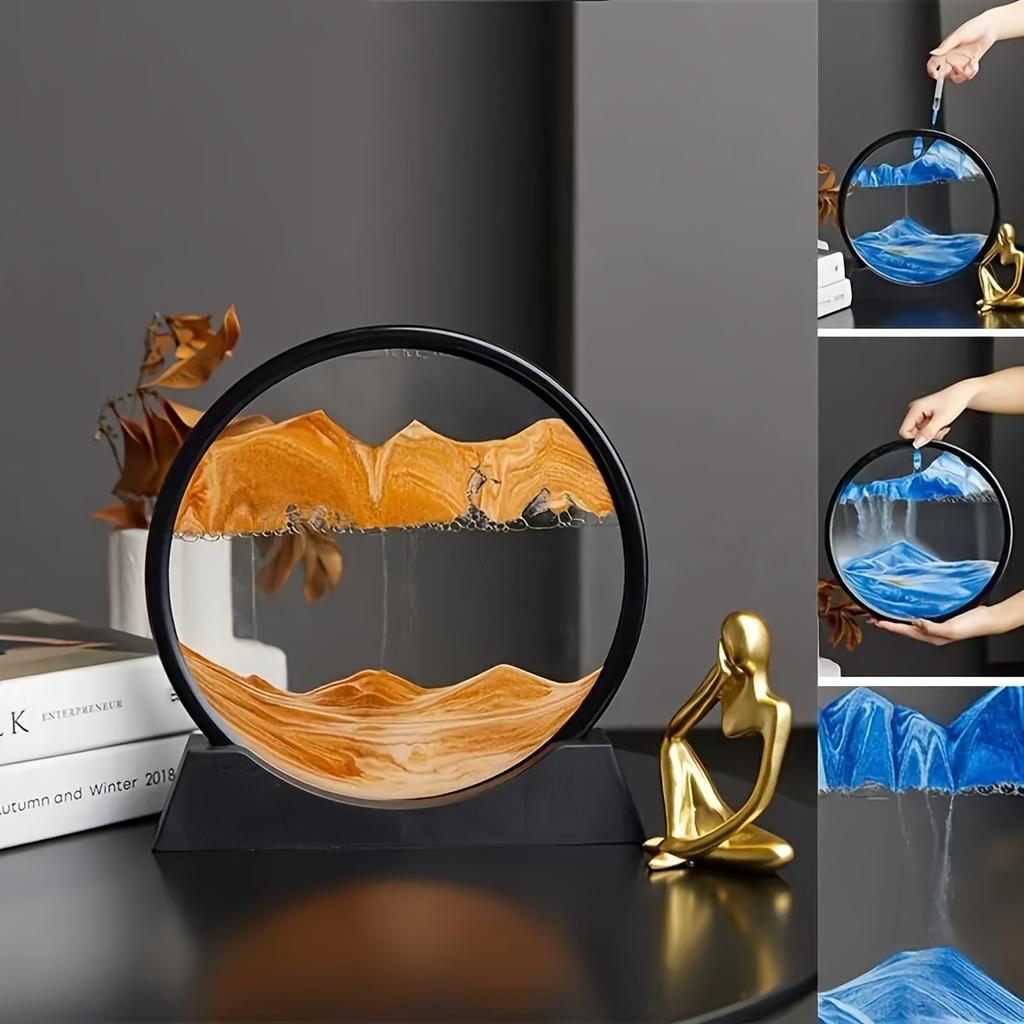 Dynamiczny Dekor Biurkowy z Ruchomym Piaskiem, Obrót o 360 stopni, Obraz 3D z Płynącym Piaskiem - Szklana Kula Artystyczna z Ruchomym Piaskiem do Domu i Biura