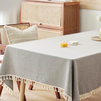 Rectangular Rural Style Textured Tablecloth Oil-proof Waterproof Table Cover with Tassel Cotton and Linen Table Decoration