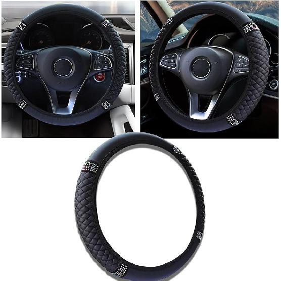 Bling Car Steering Wheel Cover, 15 Inch Anti-Slip Wheel Protector For Women Girls, Soft Leather Elastic Steering Wheel Protector, Car Interior