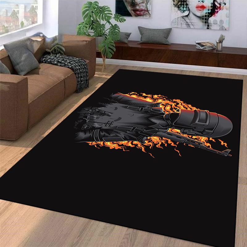 Fiery Warrior Print Rug for Game Room or Outdoor Suitable for Use As an Anti-slip Game Mat for Living Room and Bedroom Sofas