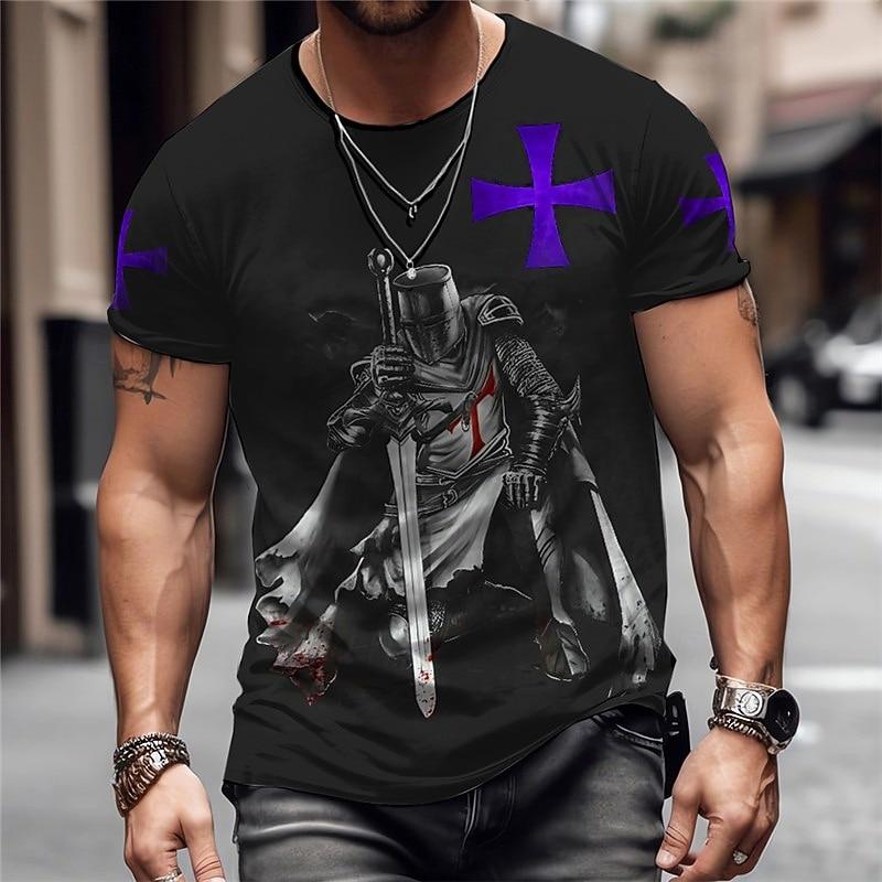 

Men s Graphic Knights Templar T Shirt Knights Templar T Shirts Short Sleeve T shirt 3D Print Crew Neck Shirt Vintage Fashion Designer Outdoor Daily 3XL