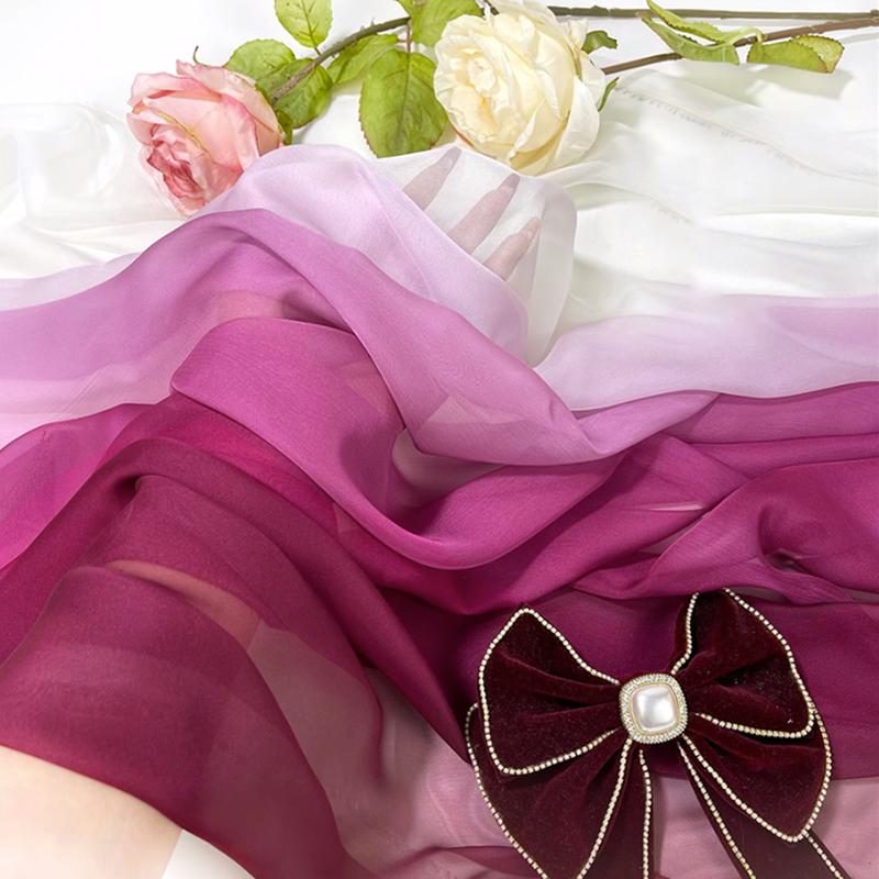 2M Styl Starożytny Kolor Tęczowy Gradient Szyfonowa Tkanina 30D Organza Tiulowa Tkanina Do Rękodzieła Hanfu Suknia Ślubna Dekoracja Sceniczna