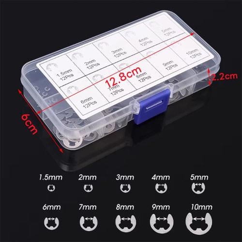 ZJYCLY 120-Piece Set of E-Type Retaining Rings, E-Clips, Circlip Kit, M1.5-M10, with Storage Box, Steel, Durable, Oil-Resistant, for Repairs
