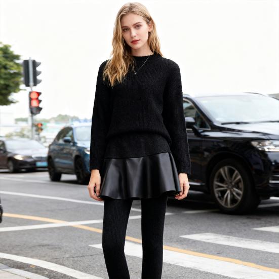 Leggings da Donna Gonna Elastico Vita Alta Fodera in Peluche Ispessita Vestibilità Attillata Culottes in Ecopelle Finto Due Pezzi Caldi Versatili Culottes