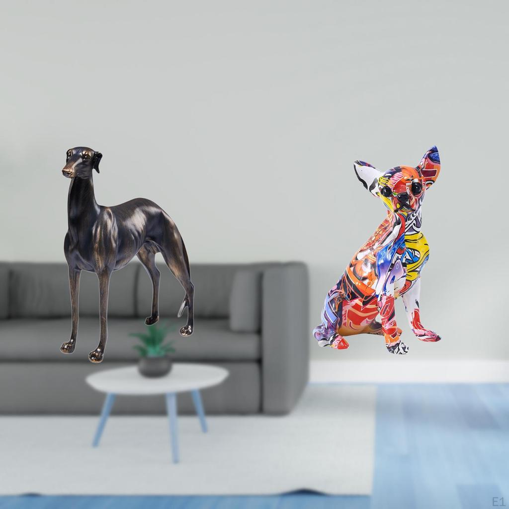 Dog Statue Resin Animal Figurine Colorful Puppy Craft Multicolor Collectible Realistic Ornament