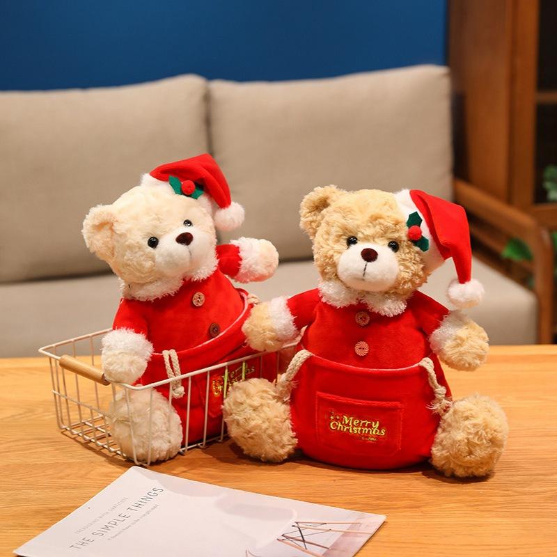 Christmas Bear Storage Bag Doll Plush Toy Christmas Bear Doll Holiday Ornament Ragdoll Doll
