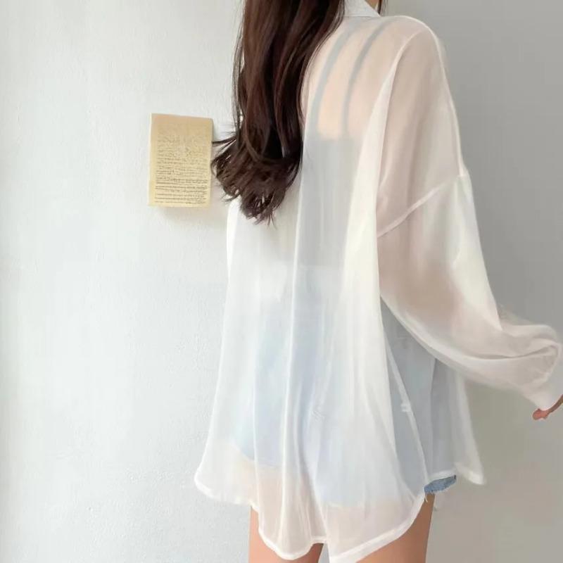 Colors Shirts Women Sheer Thin Chic Summer Simple Solid Sun-proof Temper Fashion Baggy All-match Basic Korean Style Clothes