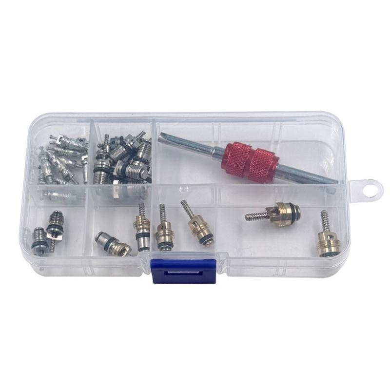 Multiple Vehicle AC Valves Core Replacement Set With Removal Tool Long Lasting Metal Cores For Vehicle Air Conditioning