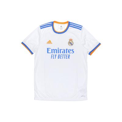 adidas Maglia Home Real Madrid 21-22 Edizione Fan con Strisce Logo Uomo Top Bianco GQ1359