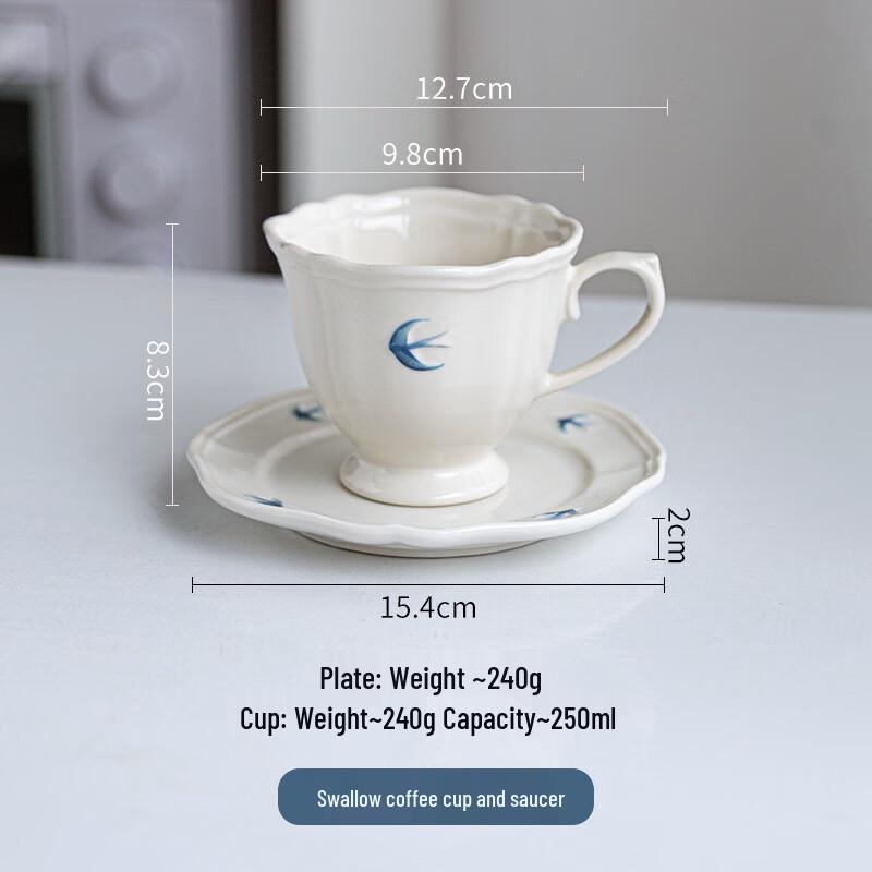 

ZISIZ Swallow Relief Ceramic Cup and Saucer Set