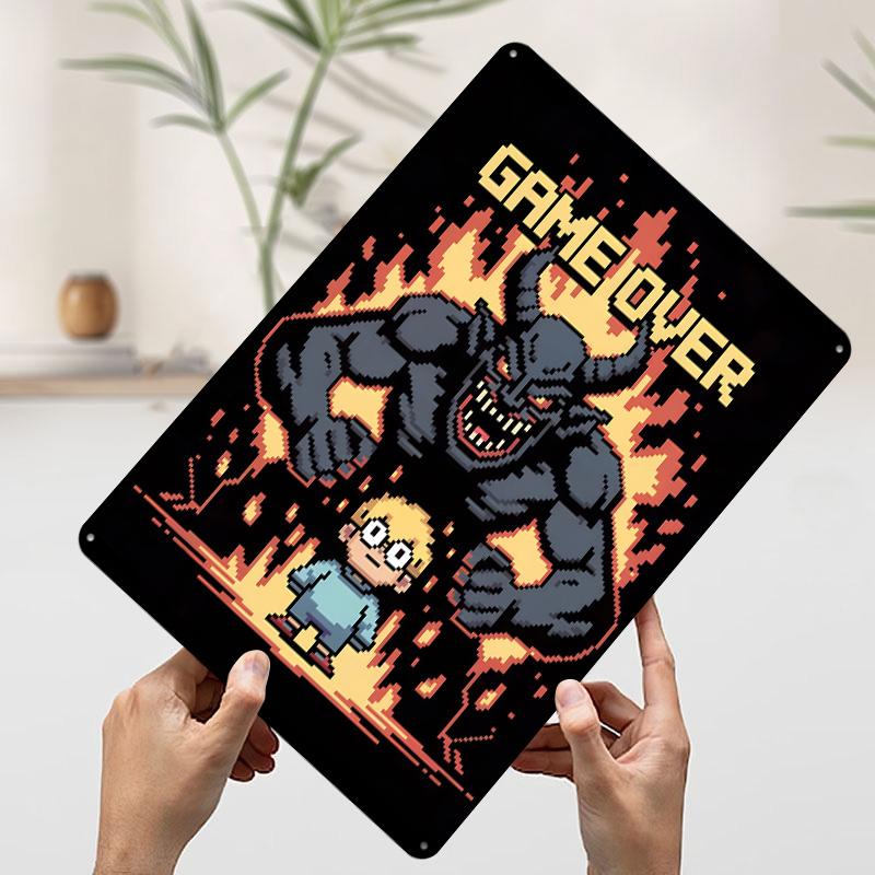 

Game Over Pixel Art Tinplate Poster Customized Wall Art Vintage Retro Metal Signs for Decoration Living Room Decor Men Man Cave 7.9x11.8In(20x30cm)