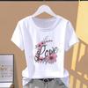 (Asian Size) Letter Flower Trend Short Sleeve T-shirts Women's Top T Clothing Print  Fashion Female Casual O-neck Graphic Tee