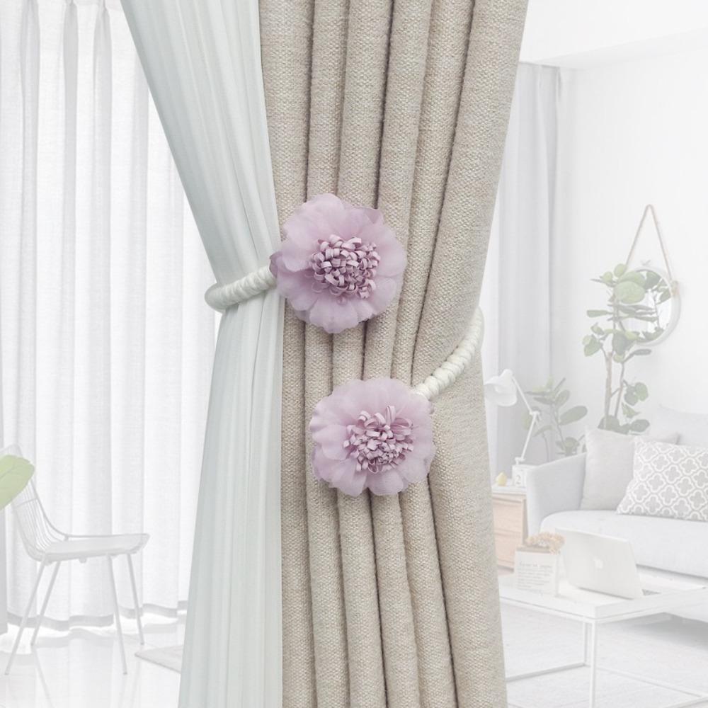 2pcs Flower Shape Floral Curtain Ties No Punch Curtain Fixer Clips Curtain Tieback Bedroom