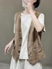 Women Linen Vest Summer Solid Color Sleeveless Waistcoat Single‑Breasted Button Casual Commuter Open Top