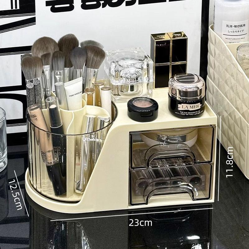 

Desktop Rotating Makeup Brush Storage Cartridge Cosmetics Storage Box Shelf Countertop Dresser Lipstick Eyeshadow Pen Holder жовтий