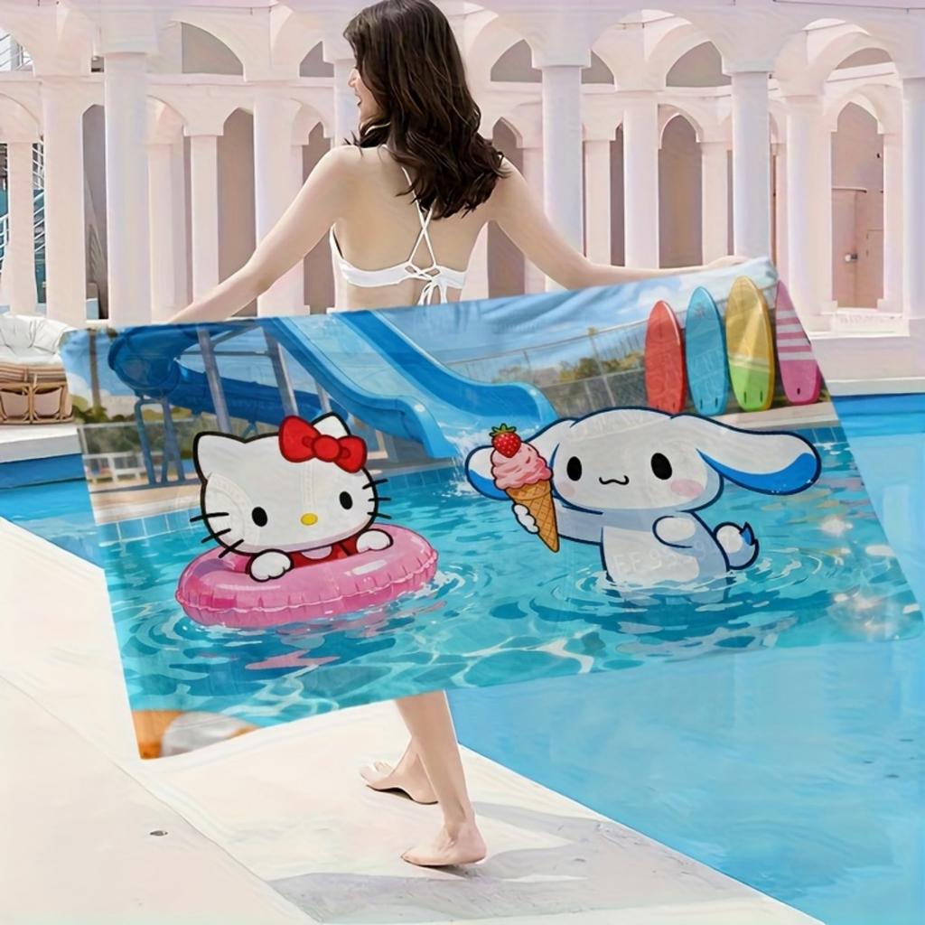 2D Flat Sanrio Beach Towel,1pc,Simple and Elegant,Super Soft Bath Towel Essential for Summer,Suitable for Swimming Pools