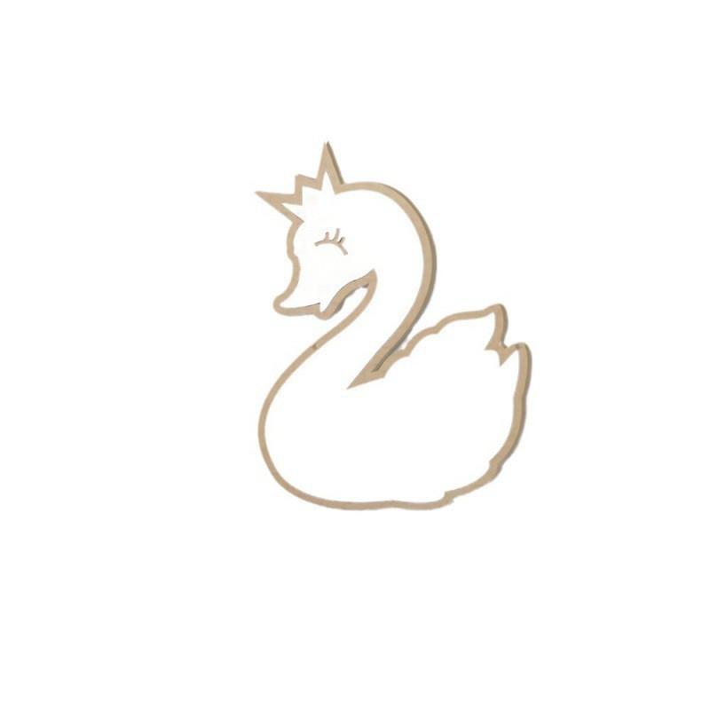 Cartoon Swan Wall Mirror Wooden Frame Acrylic Home Decor Modern Style