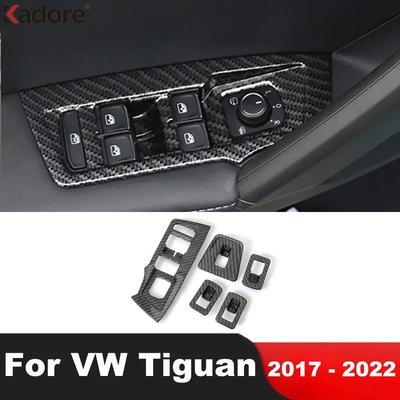 Türarmlehne Fensterheber Schalter Knopf Panel Abdeckung Zierleiste für Volkswagen VW Tiguan 2017- Kohlefaser Innenzubehör