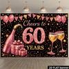 2D Plane Glittering Celebration Background Cloth - 60th Anniversary Theme - Black Background with Pink Gold Glitter and