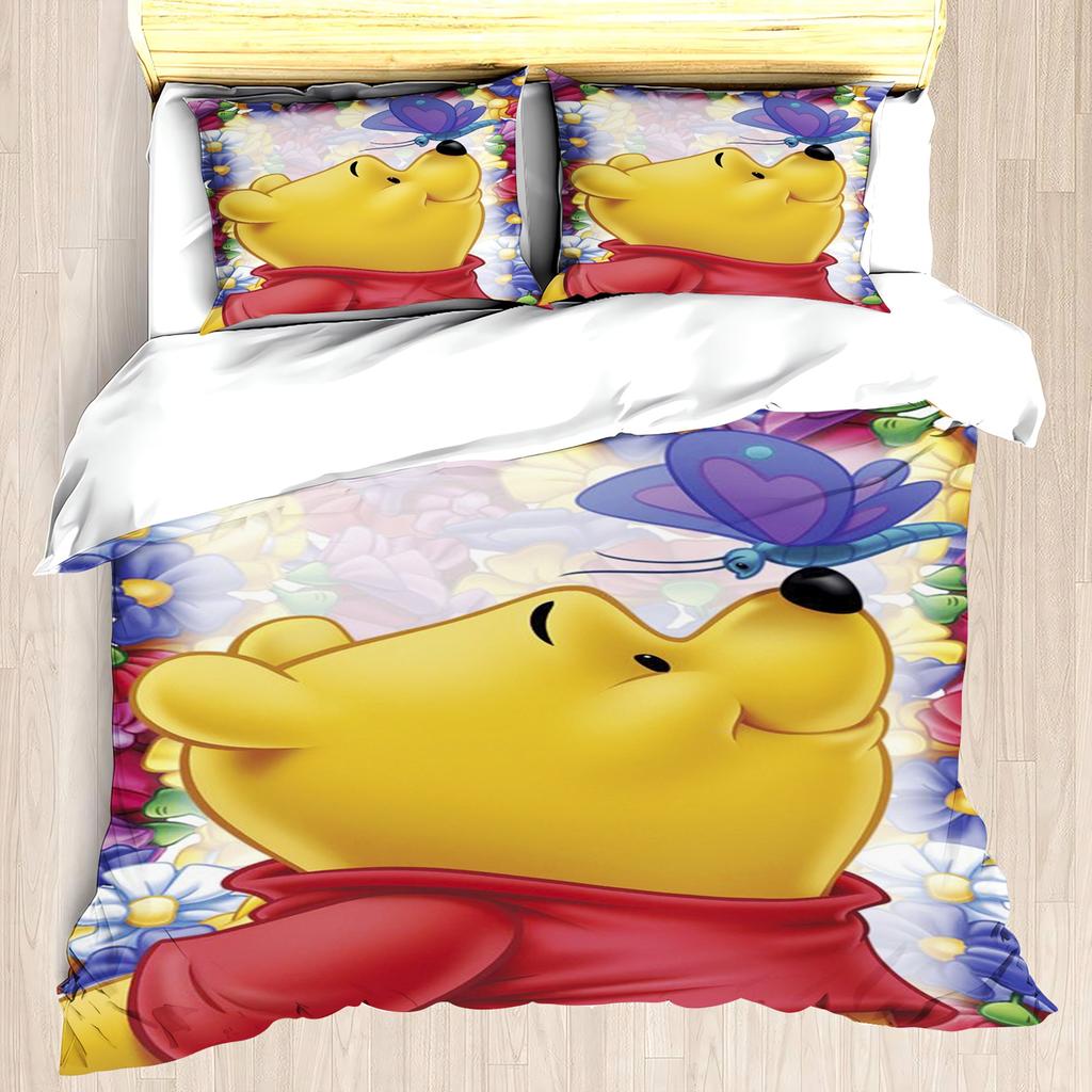MINISO Winnie the Pooh Duvet Cover Set Comforter Bedding 3d Children'S Bedding Set 3-Piece 1 Quilt Cover King Size