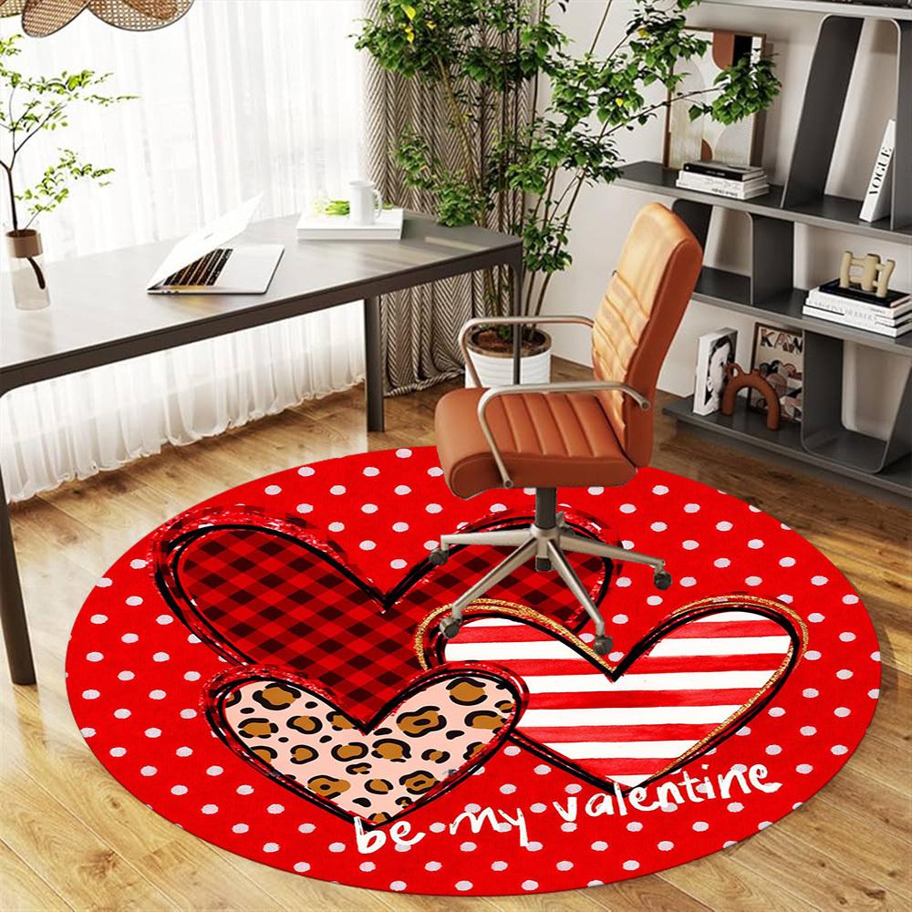 1pc Valentine's Day Heart Round Chair mat office Area Rug - Non-Slip, Floor Mat for Office, Bedroom, Ideal home decor gift c0112124