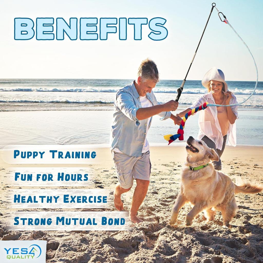 YES4QUALITY Flirt Pole for Dogs - Safe & Strong for Large Breeds with Nylon Cord - Spring Pole for Tug of War, Interactive Play & Puppy Training -