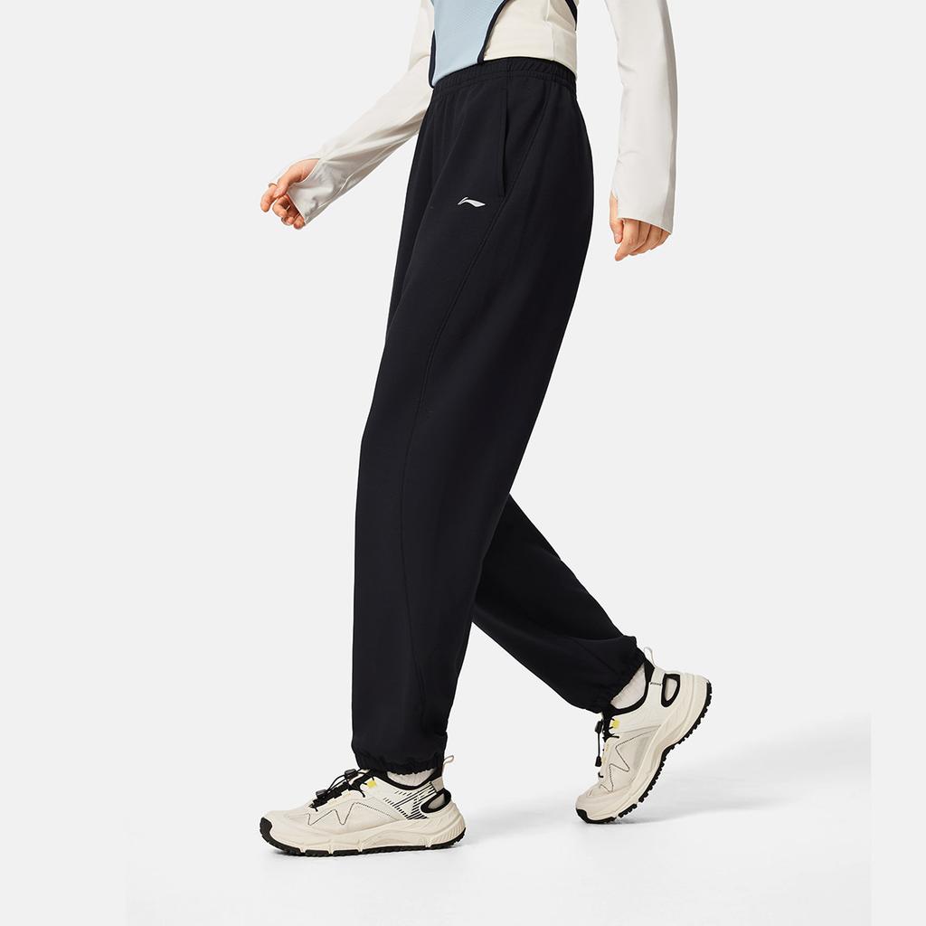 Li Ning Fitness Series Logo Print Elastic Drawstring Sweatpants Knitted Sports Pants Women Bottoms AKLV964-7