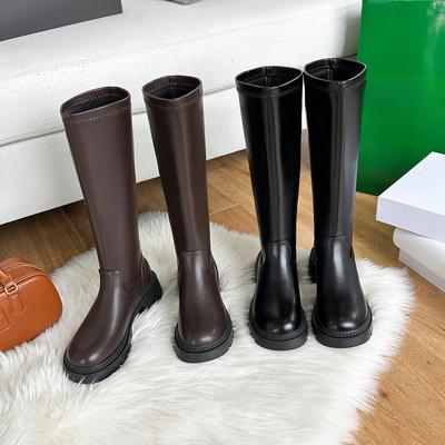 Autumn and Winter New Round Head Thick Bottom Frye Boot Stretch Thin Boots Small Chunky Heel Tall Knight Boots Women