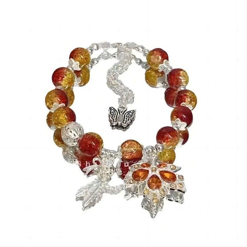 Anime Game Genshin Impact Kaedehara Kazuha Cosplay Bracelet Unisex Beaded Maple Leaf Pendant Bracelets Jewelry Party Accessories