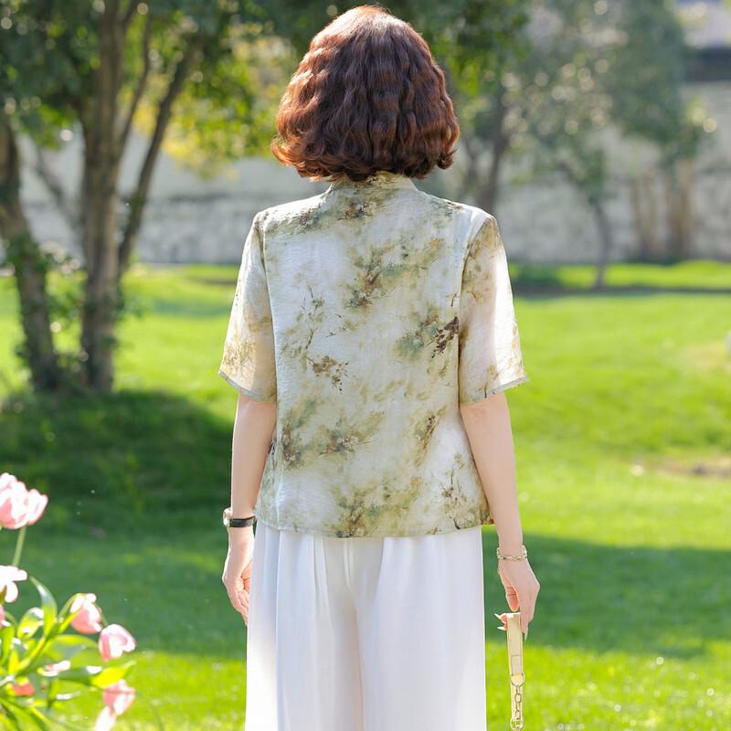 New Chinese Style Short Sleeve Blouse & Set for Middle-Aged Women