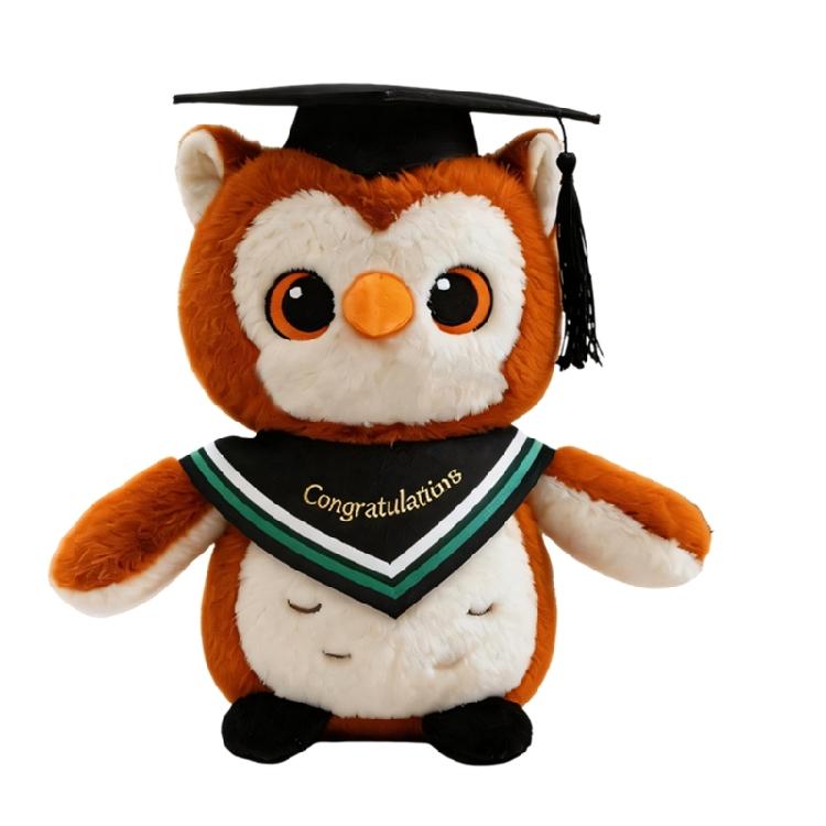 Plush Owl Toy with Doctor Hat Graduation Themed Accessory Unique Gift For Preschoolers Home Decoration