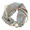Magnetic Clasp Pearls Chain Necklace Floral Satins Scarf Elegant Silk Skinny Narrow Neckerchief for Fashionable Women