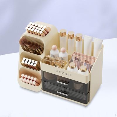 Cosmetic Organizer Holder with Drawers 3 Layer Decor Dustproof Makeup Storage Box Brushes Display