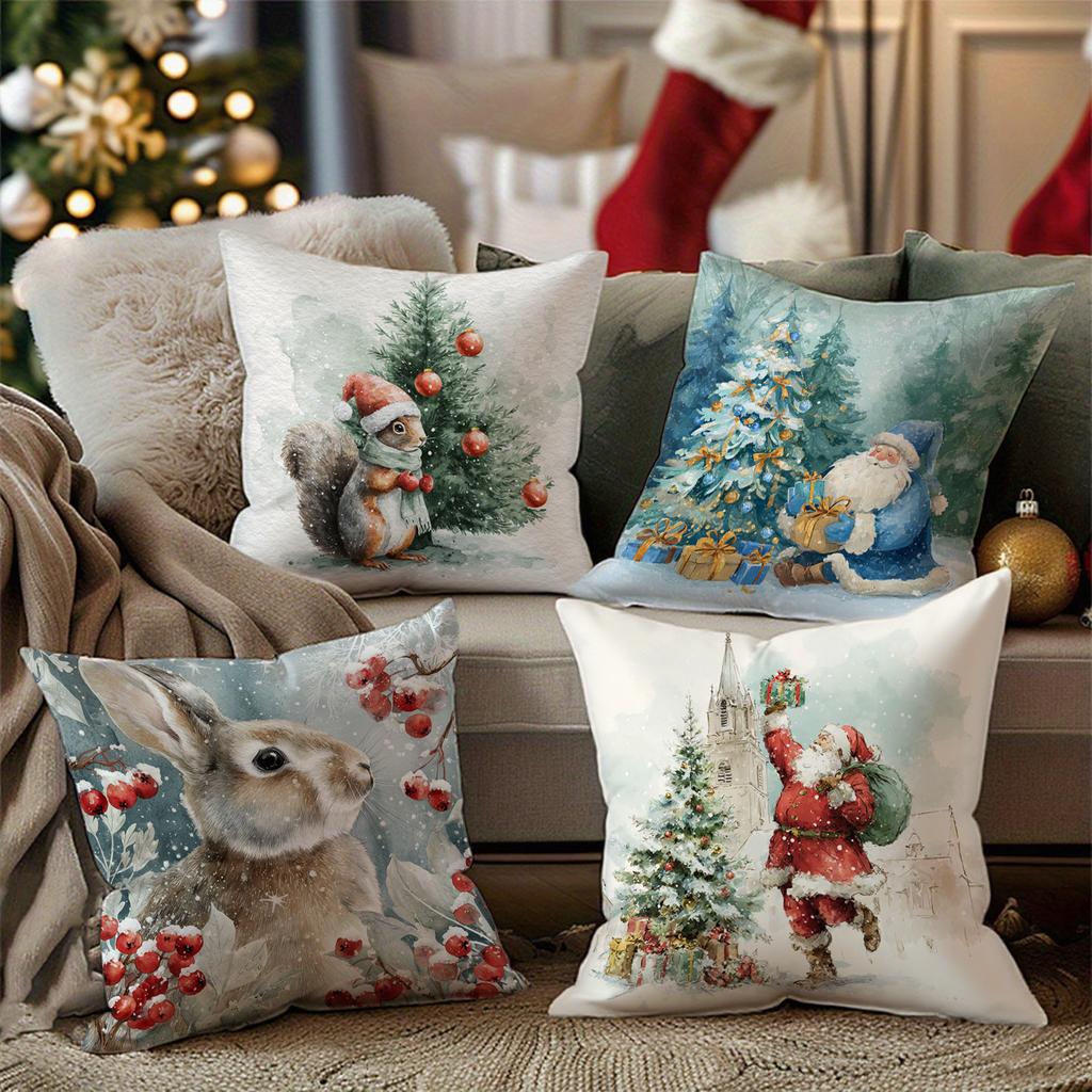 Santa & Rabbit & Squirrel Pillowcasessuitable For Sofa Car Bedroom Decorative Cushion Cover Pillow Cover
