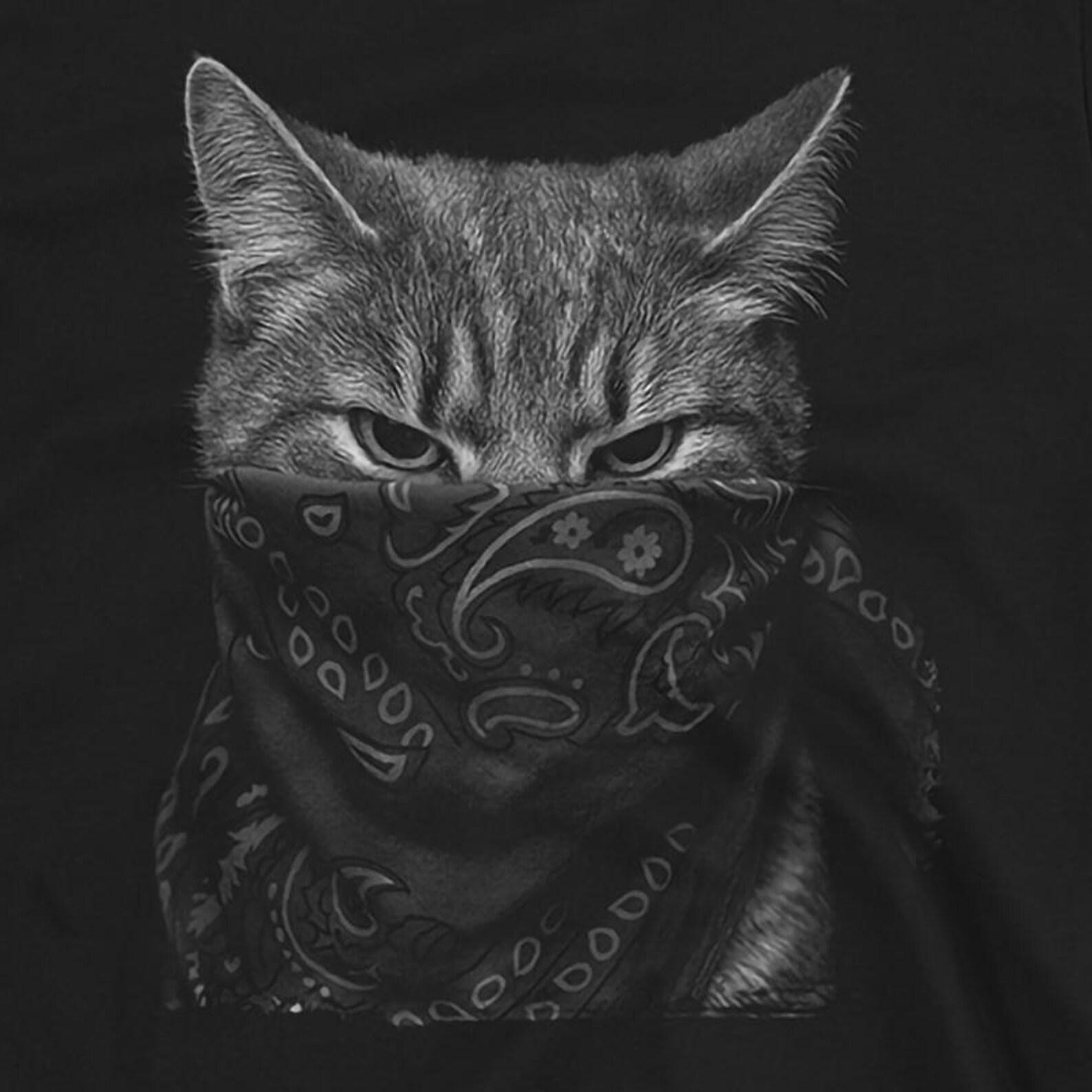 Gangsta Cat Bandana T-Shirt | Funny Rebel Bad Kitty Tee M