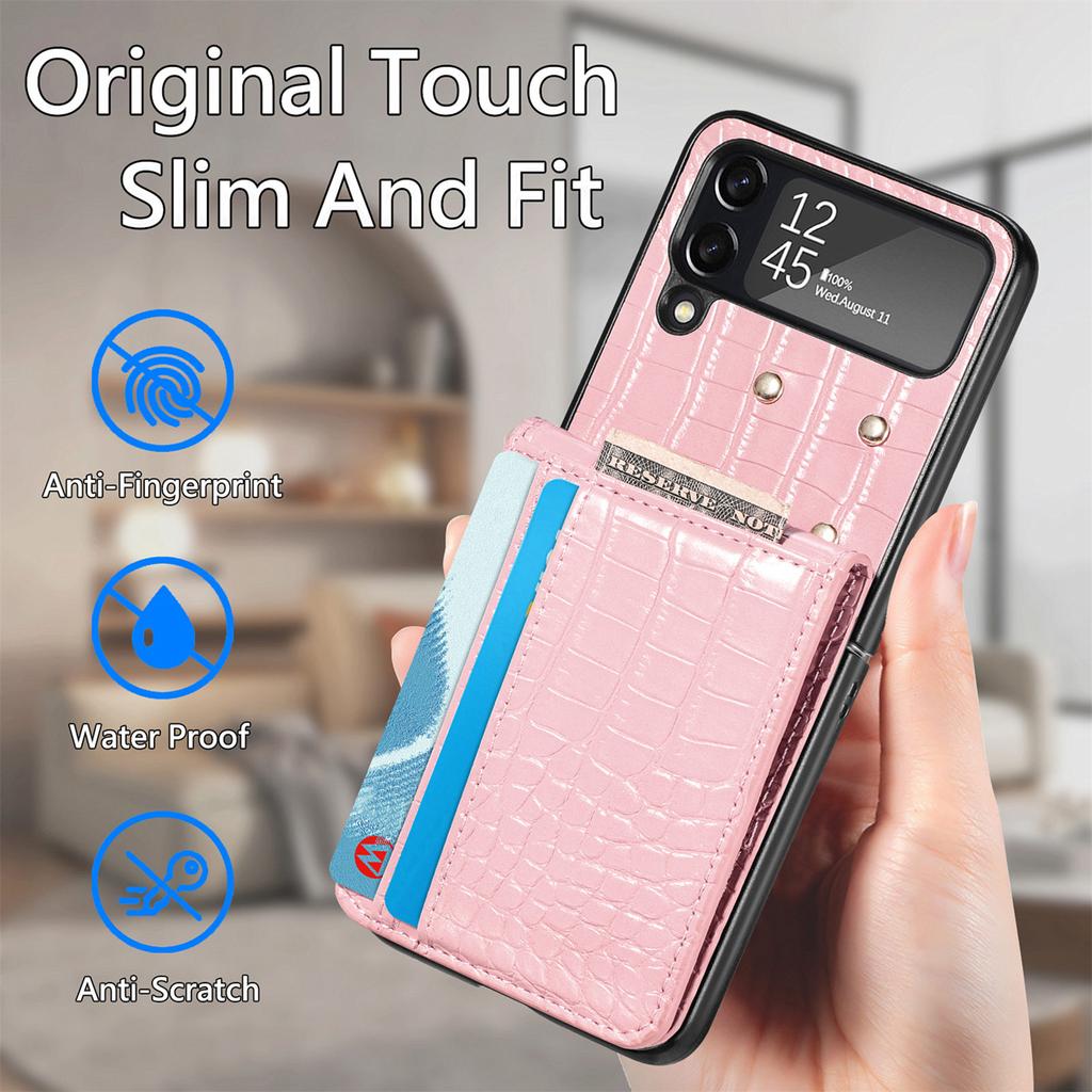 For Samsung Z Flip 4 5G Crocodile Leather Cell Phone Case for Samsung Galaxy Z Flip4 Flip 4 Zflip4 Card Pocket Wallet Bag