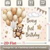 Teddy bear balloon and star fireworks backdrop set - "Teddy's First Birthday" party banner, polyester material
