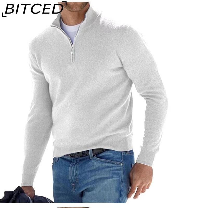 BITCED Herfst Long Sleeve V-hals Fleece gevoerd Rits Heren Casual Poloshirt