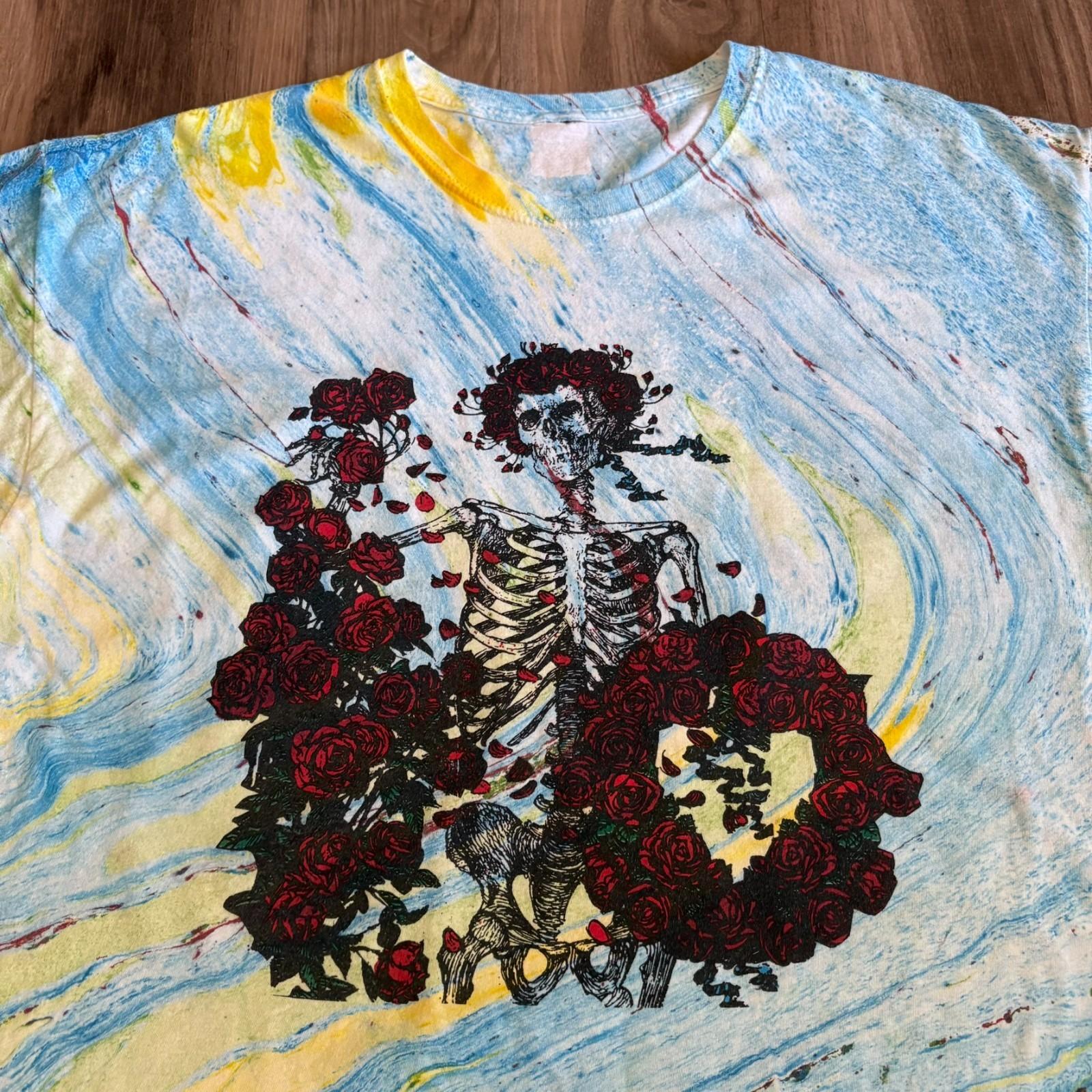 Vintage Grateful Dead Men s Size L Bertha Skull & Roses All Over Print Unisex T-Shirt L