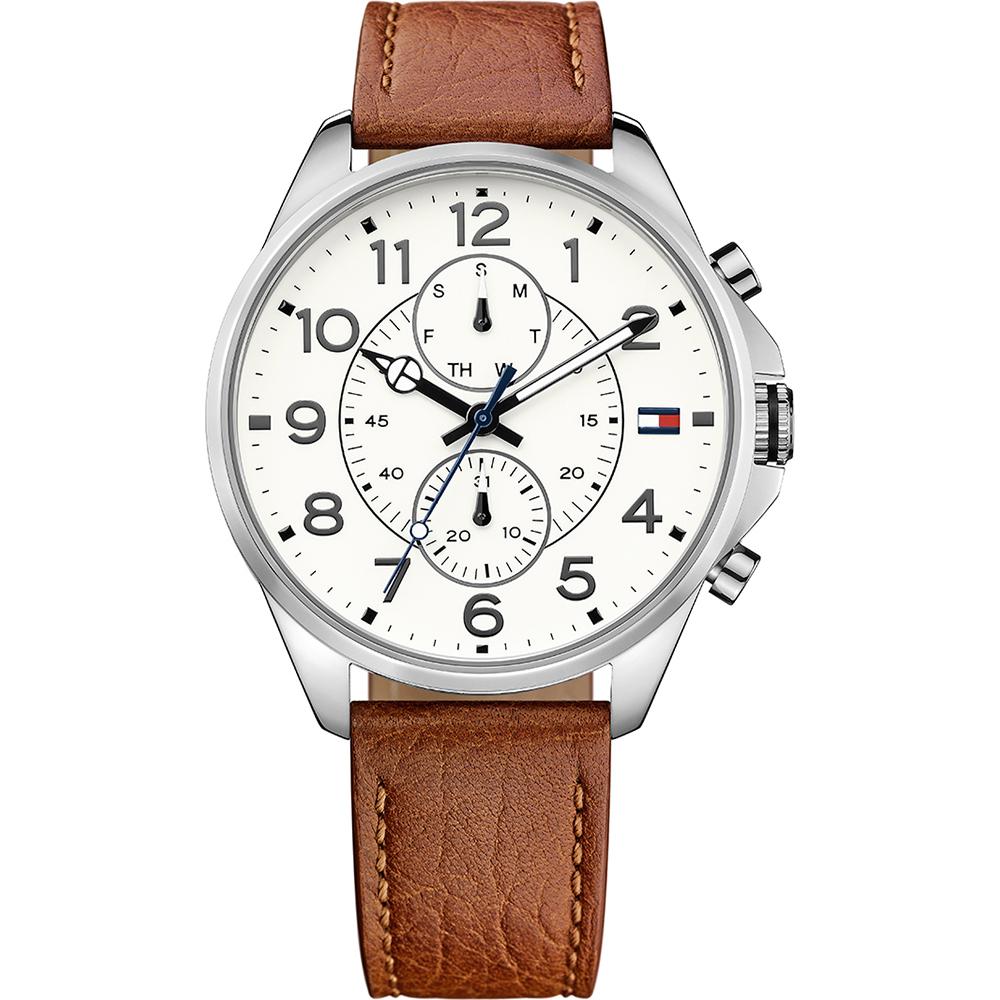 Tommy Hilfiger Dean Silver Brown Leather Men s Quartz Watch 1791274 серебряный