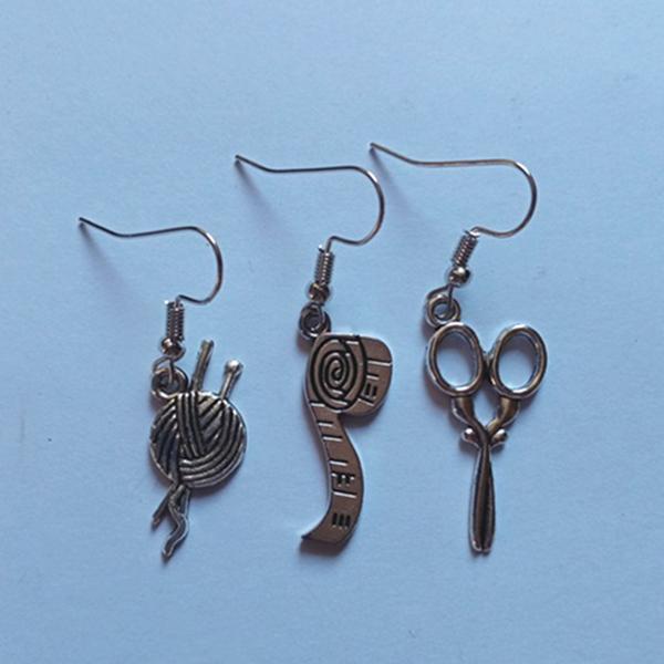 

3 шт. серьги неправильной формы, серьги-ножницы и пряжа, милые ювелирные изделия, серьги-подвески ручной работы, подарок для мамы