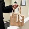 Women Summer Straw Woven Tote Small Clutch Bags Retro Ladies Beach Basket Handbags Vacation Travel Shopping Purse