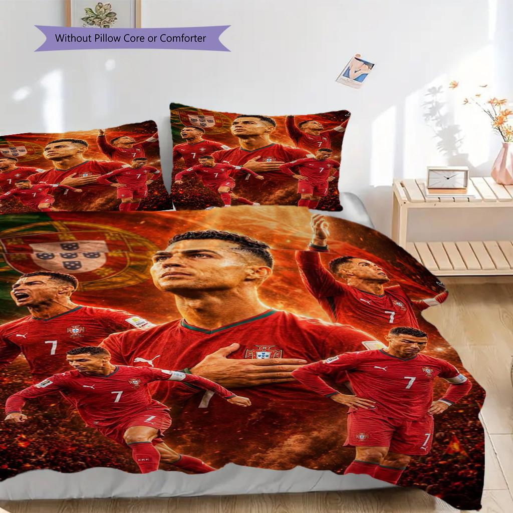 Portugal Football Legend Ronaldo Threepiece Set Without Core 1 Duvet Cover 2 Pillowcase Without Core Christmas Birthday Gift Bedding Set