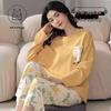 Women's Pajama Set with Chest Pad - Long Sleeve, Long Pants, Plus Size, Casual Homewear for Spring, Autumn, Winter